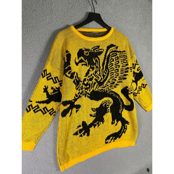 Marc Chemtob Renaissance Collection Griffin Sweater Yellow Black Acrylic USA‎ 4 - Picture 9 of 13